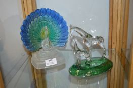 Deco Style Glass Peacock and a Pair of Giraffes