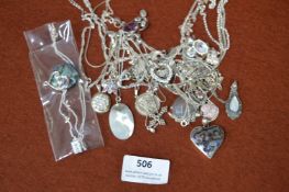 Twenty One 925 Sterling Silver Pendants and Chains