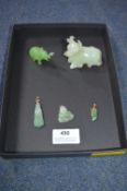 Chinese Jade Elephant, Oxen and Three Pendants