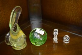 Two Glass Paperweights and Two Swarovski Crystal F