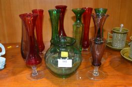 Coloured Glass Vases, etc.