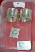 Two 925 Sterling Silver Postage Stamps and Hallmar