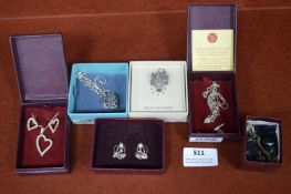 Six Boxed Past Times 925 Sterling Silver Pendants,