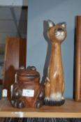 Wooden Cat and a Frog