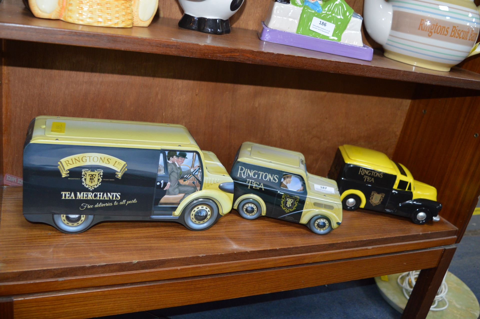 Two Ringtons Tea Tin Vans and a Ceramic Tea Van Ca