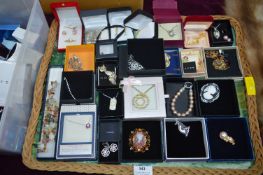 Boxed Costume Jewellery; Brooches, Necklaces, Pend
