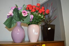 Three Artificial Flower Arrangements in Vases