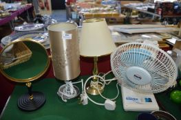 Two Table Lamps, Oscillating Fan and a Mirror