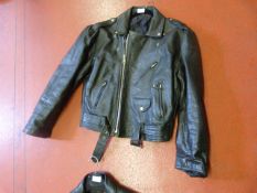 Black Leather Biker Jacket Size: 46