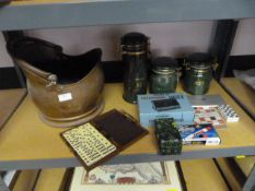 Copper Coal Scuttle, Games, Storage Jars, etc.