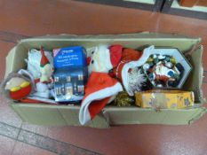 Box of Christmas Soft Toys, Lights and Baubles