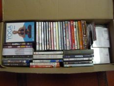 Box of DVDs and CDs