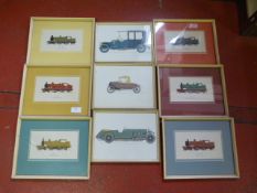 Nine Prints a of Trains and Cars
