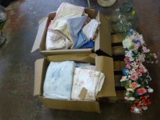 Pallet of Bed Linen, Artificial Flowers and Vases