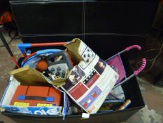 Leatherette Box of Toys; Karaoke, Dolls Pushchair,