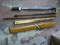 Snooker Cue, Bull Bar and Two Walking Sticks