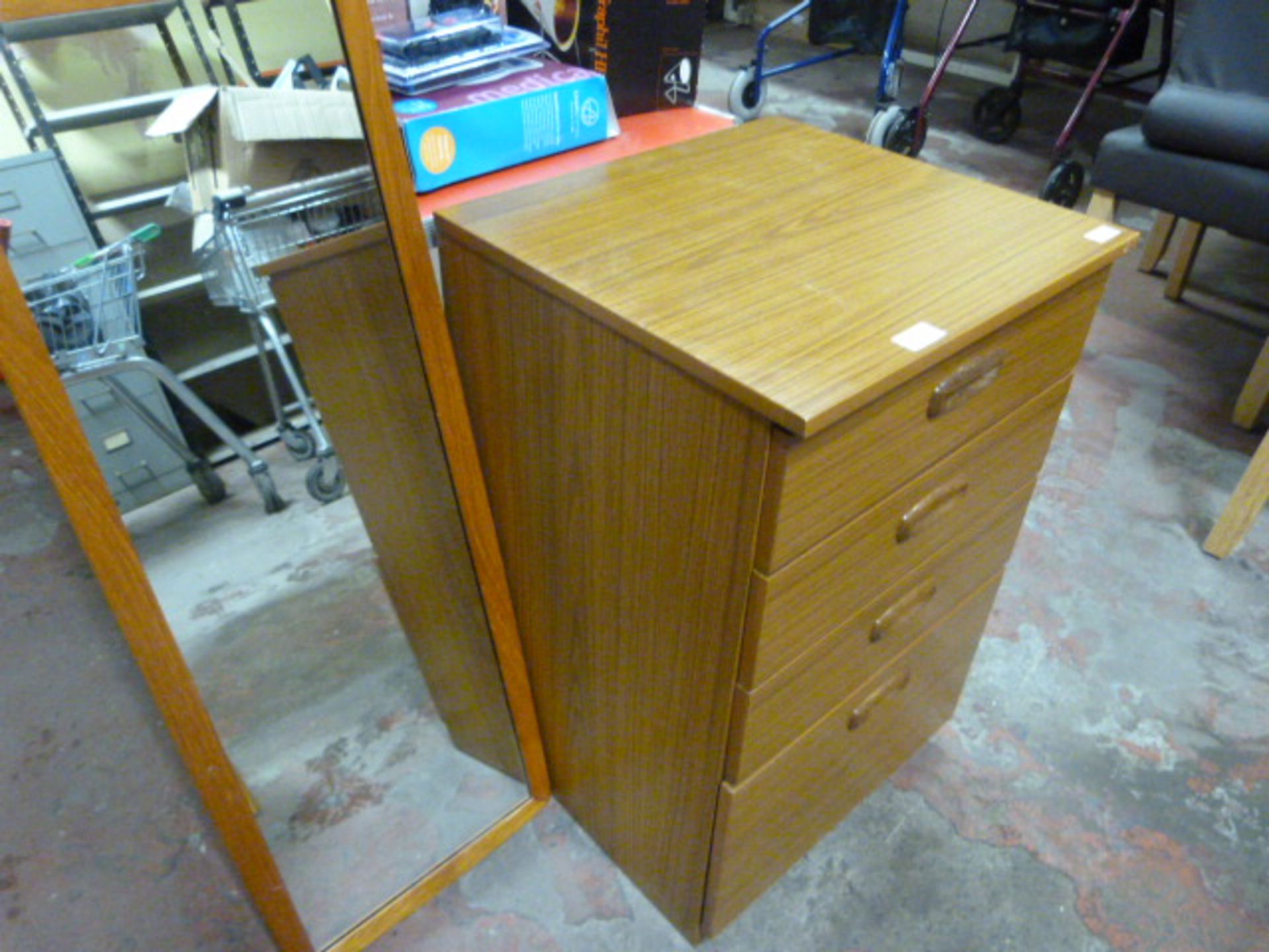 Four Drawer Chest and Wooden Framed Wall Mirror