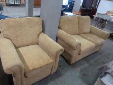 Beige Corduroy Two Seat Sofa and Matching Chair