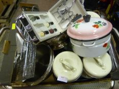 Box of Kitchenware; Storage Tins, Cutlery, Tray, M