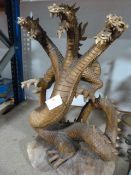 Carved Wooden Three Headed Dragon