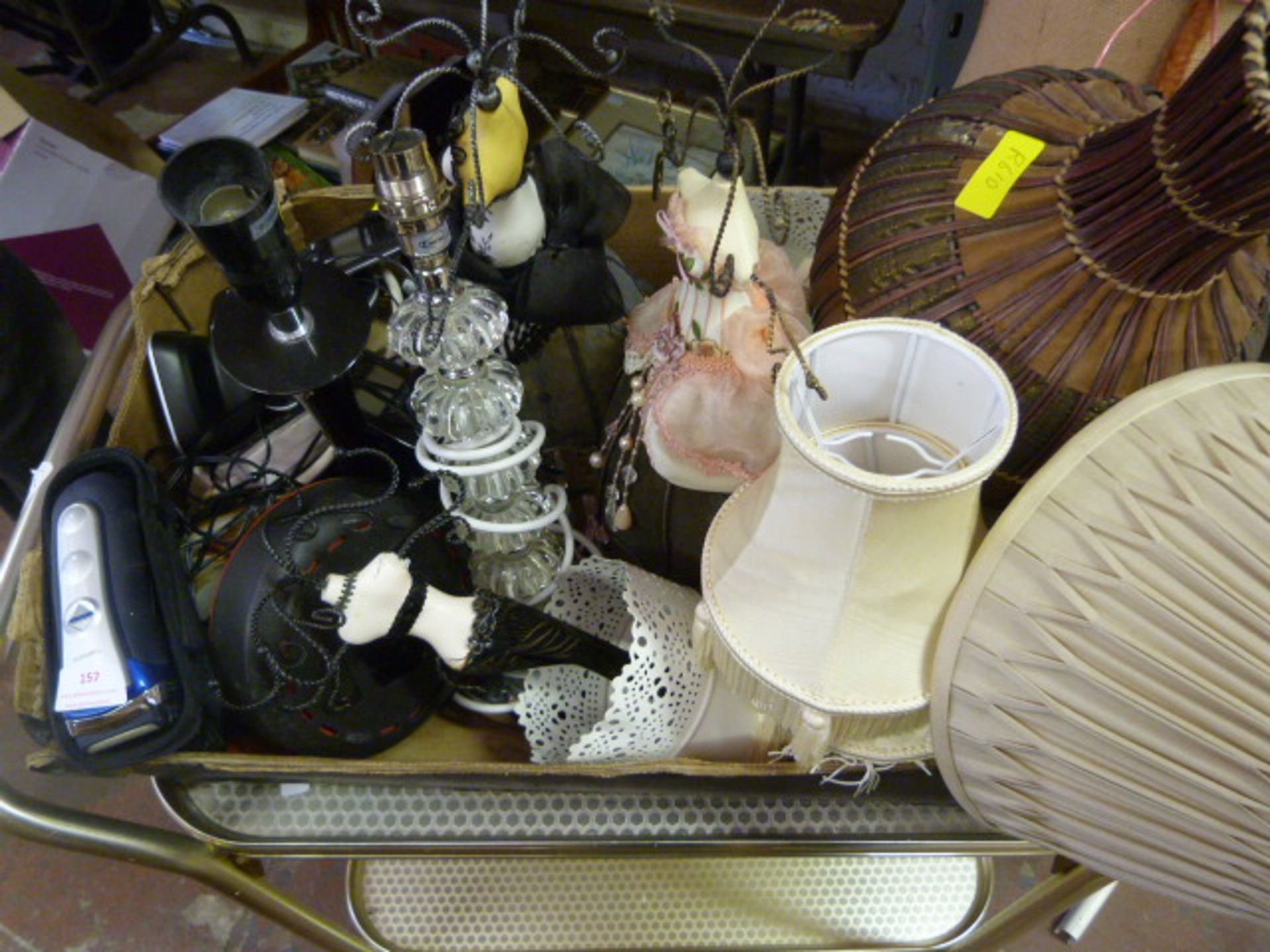 Box of Table Lamps, Phones, Shaver, etc.
