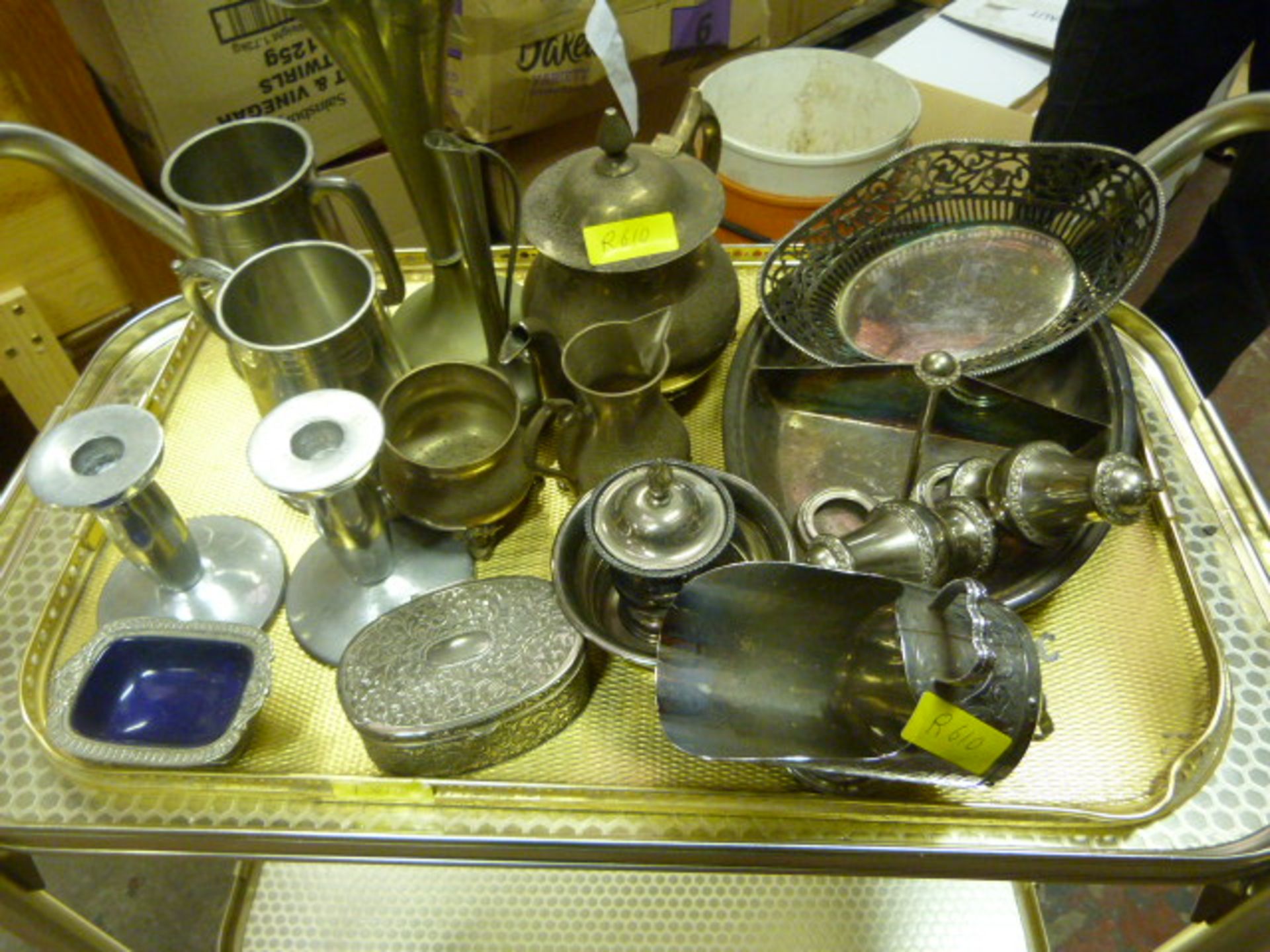 Tray Lot of Silver Plated Ware and Pewter