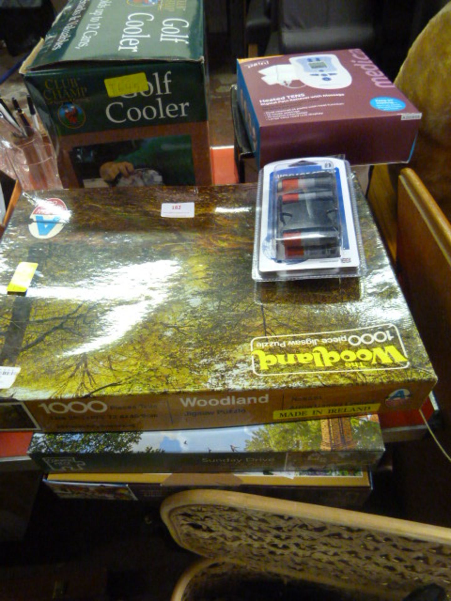 Mixed Lot of Puzzles, Golf Cooler, Luggage Straps,