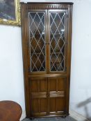 Corner Display Cabinet with Leaded Glass Doors