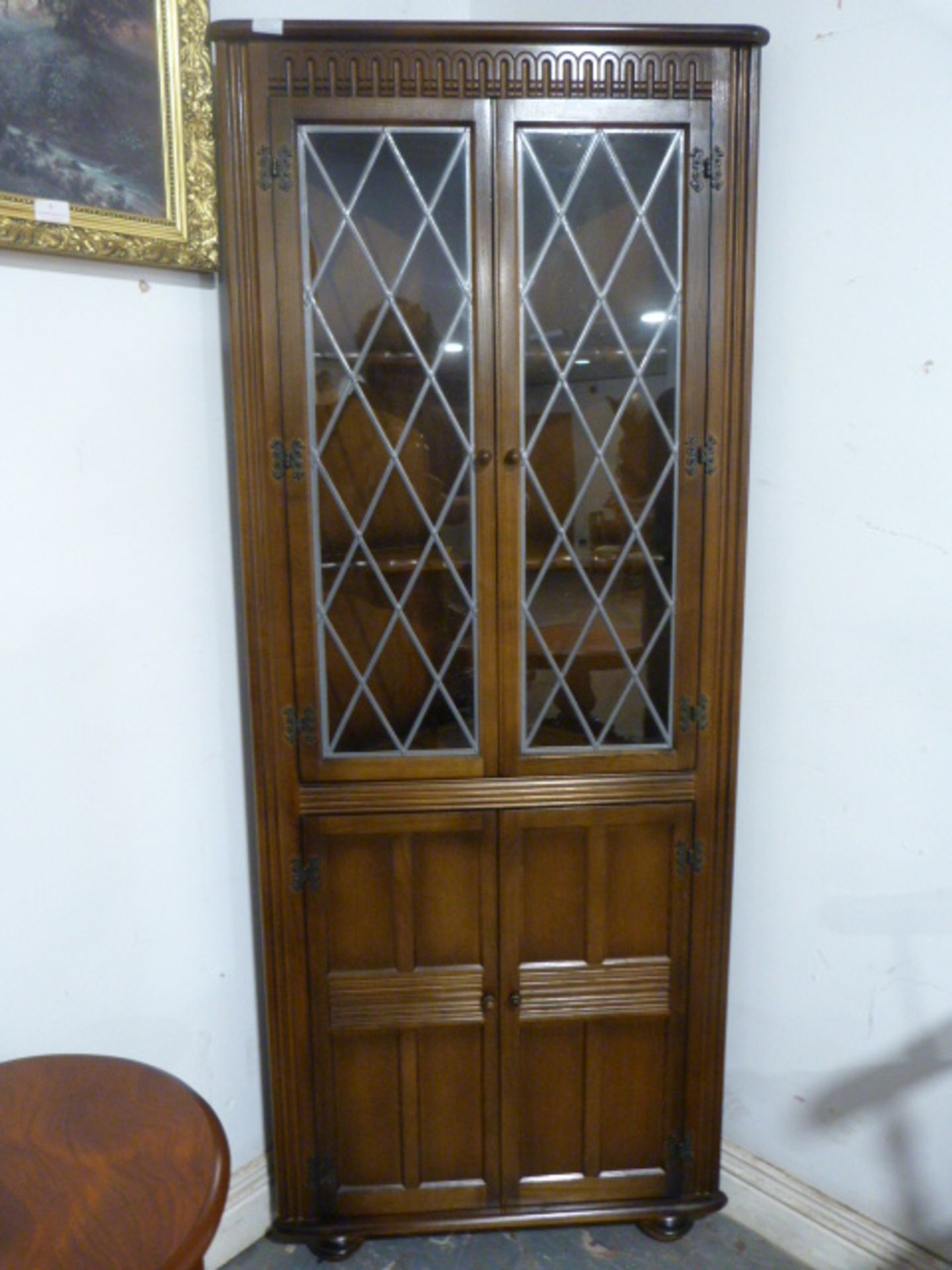 Corner Display Cabinet with Leaded Glass Doors