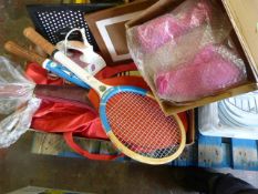 Three Tennis Rackets, Iron, Wine Glasses, Picture
