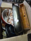 Box of Kitchen Pans, Jugs, etc.