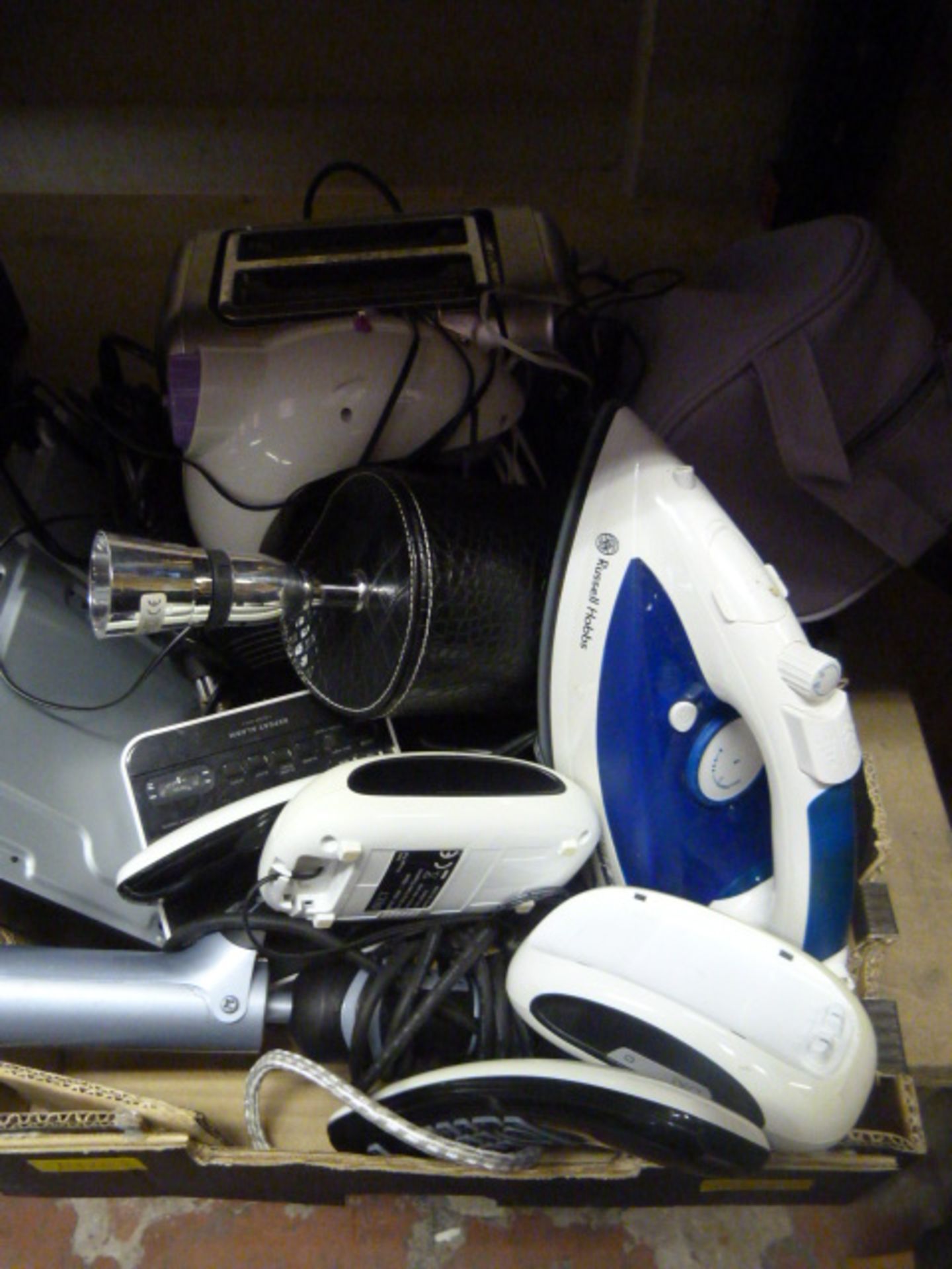 Box of Electrical Items; Iron, Toaster, Table Lamp