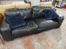 Three Seat Black Leather Sofa