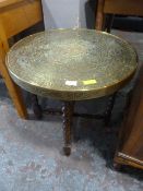 24" Brass Topped Table with Barley Twist Legs