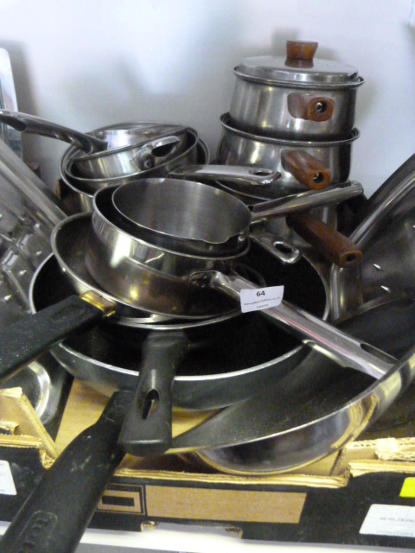 Box of Stainless Steel Kitchenware Including Sauce