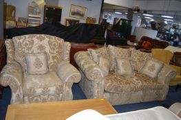 Large Two Seat Upholstered Sofa and Armchair