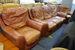 Tan Leather Three Piece Suite