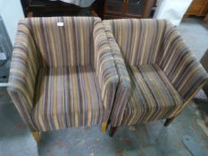 * Pair of Striped Fabric Tub Chairs