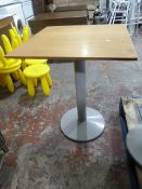 * Ten Single Pedestal Tables with Grey Painted Bases 60x6076cm (Holes may need drilling to fit, no f