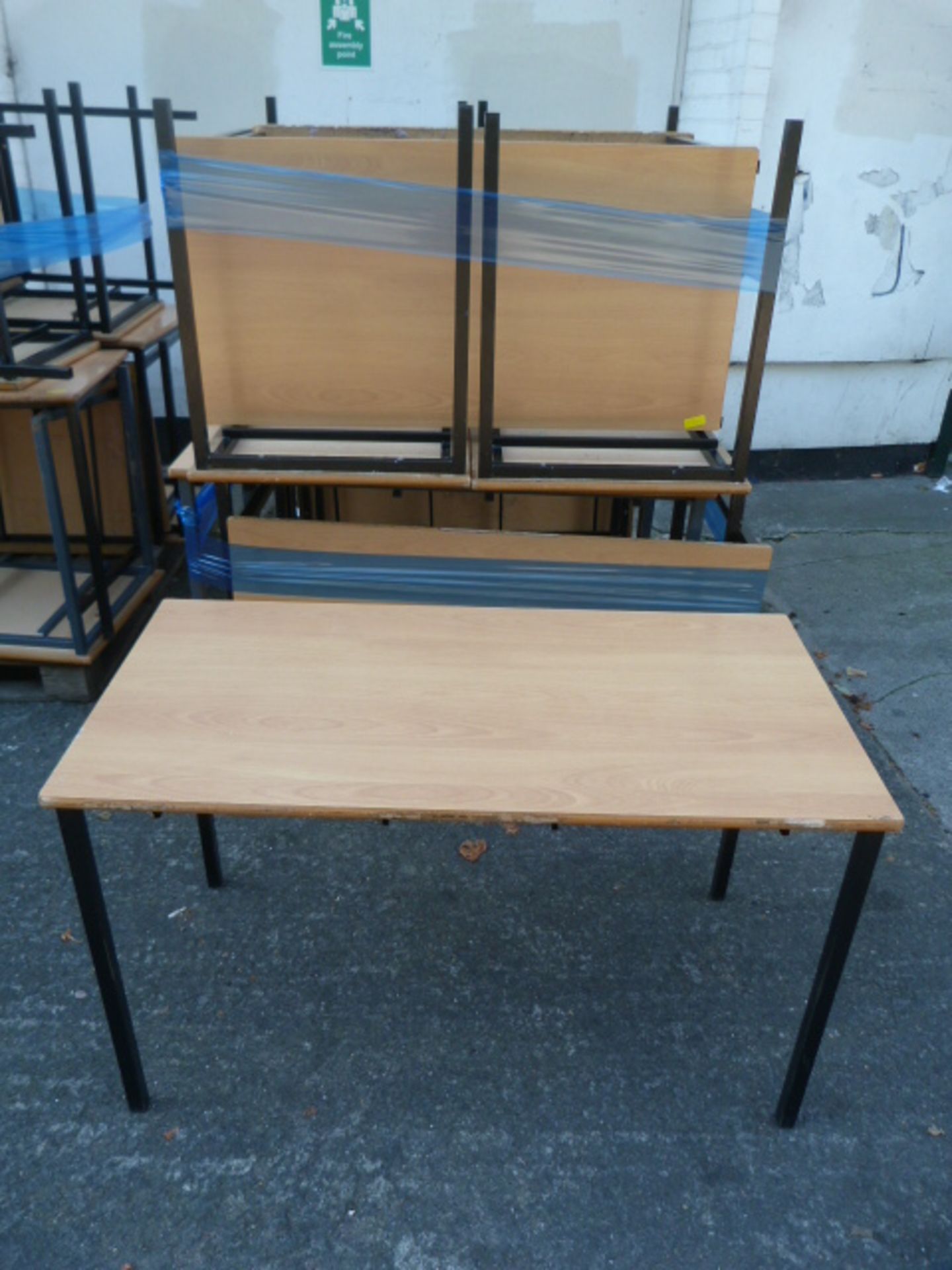 Ten Steel Framed Tables with Melamine Tops 110x54.5x65cm