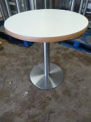 * Single Pedestal Wooden Topped Table 76cm tall, 75cm diameter (No fittings)