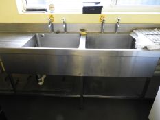Stainless Steel Commercial Double Sink Unit with Double Drainer and Pillar Taps 280x60cm
