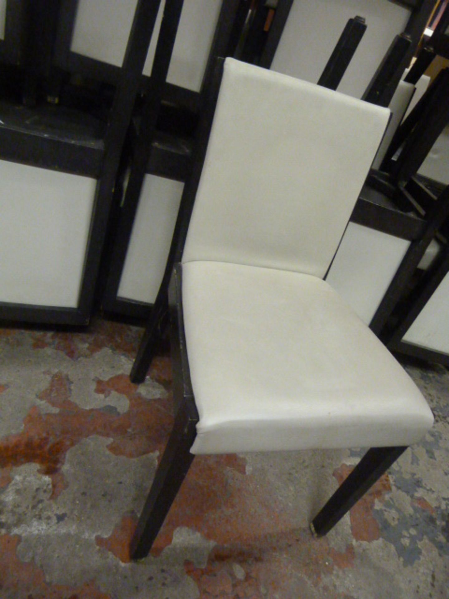 * Thirty Three Wooden Framed Restaurant Chairs with Off White Upholstery