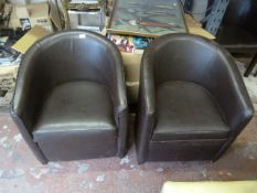 * Pair of Brown Upholstered Tub Chairs