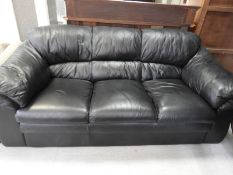 Black Leather Three Seat Settee