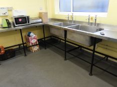 Stainless Steel L-Shape Double Sink Unit with Double Drainers and Table 300x214cm