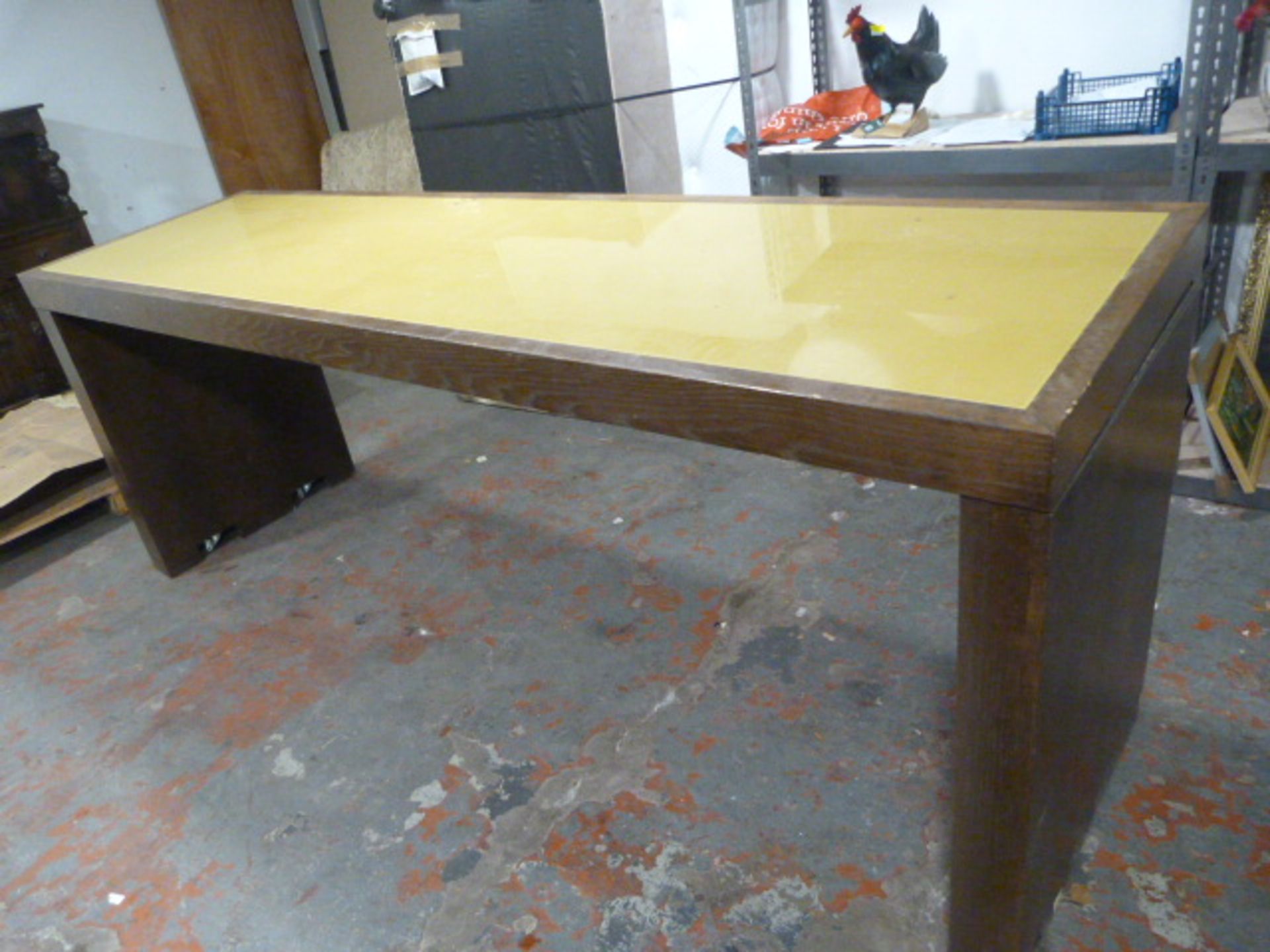 * Large Wood Effect Table with Insert Safety Glass Top ~9'x2'6"x3'3" (No fittings)