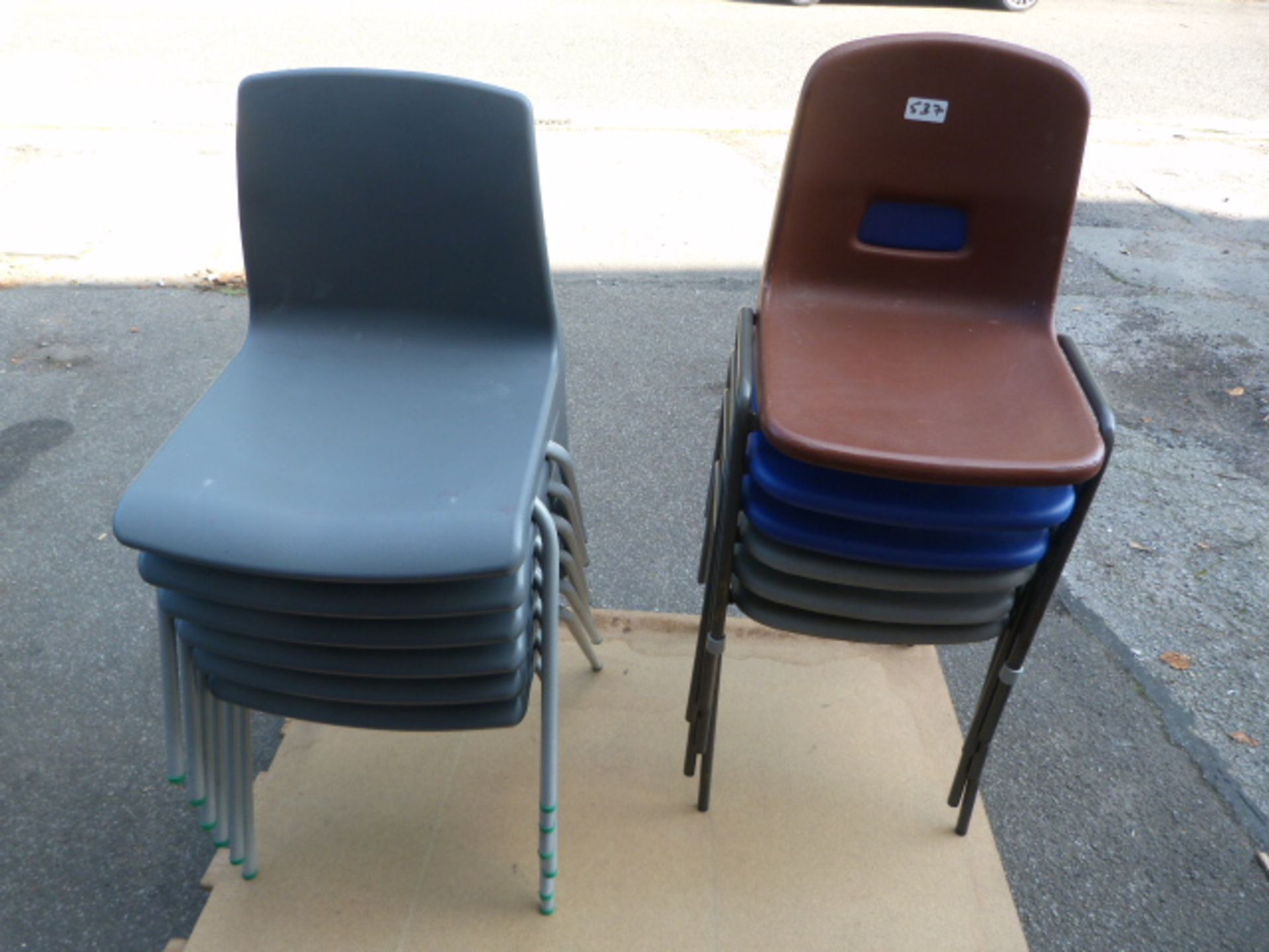 Twelve Assorted Tubular Framed Plastic Stacking School Chairs
