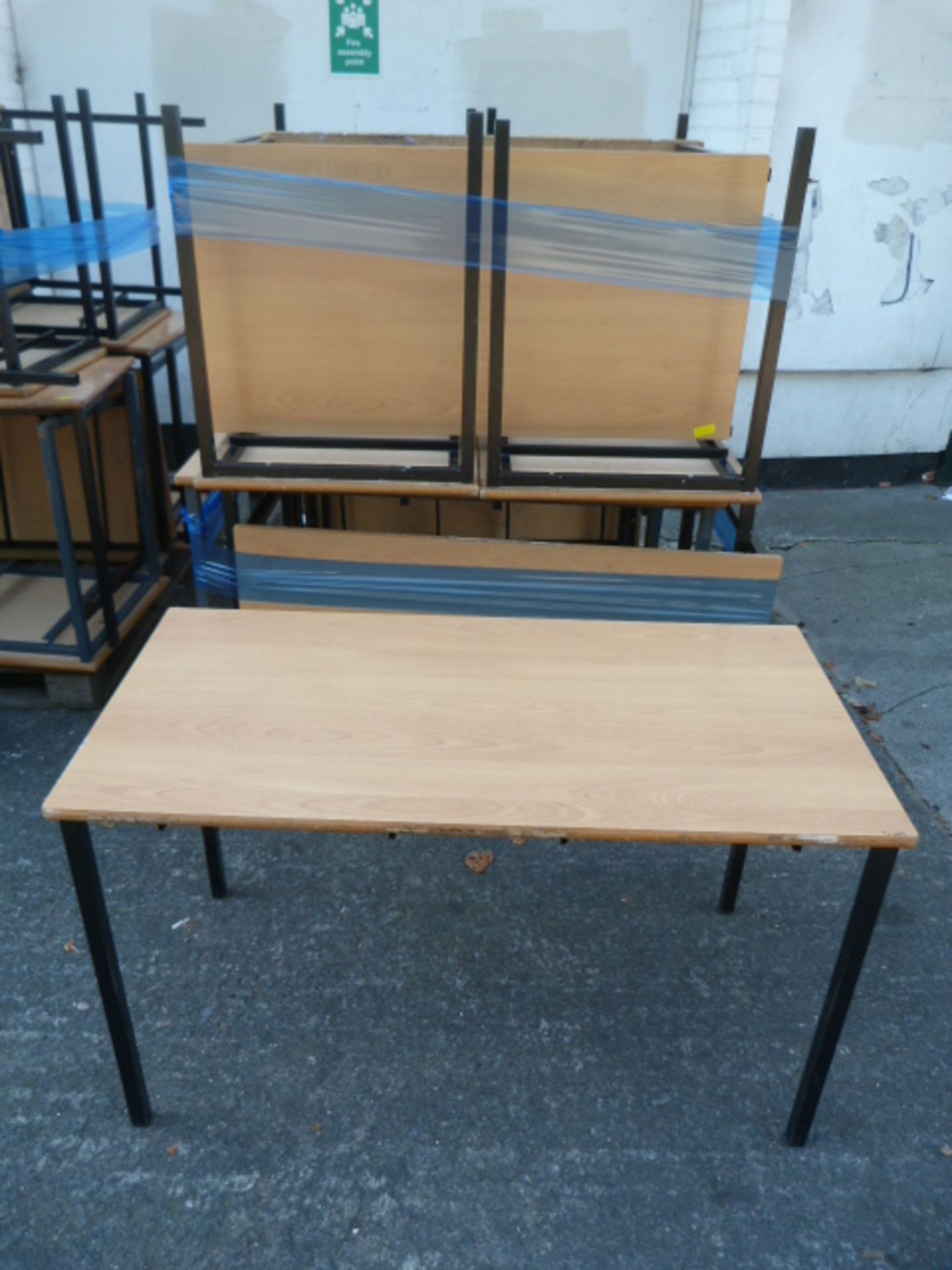 Ten Steel Framed Tables with Melamine Tops 110x54.5x65cm