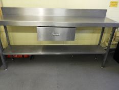 Stainless Steel Preparation Table with Undershelf, Drawer and Upstand to Rear 180x46cm